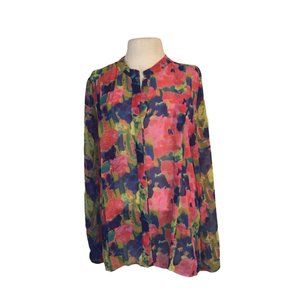 W118 By Walter Baker Womens Long Sleeve Top Hidden Button Floral Red Size Large